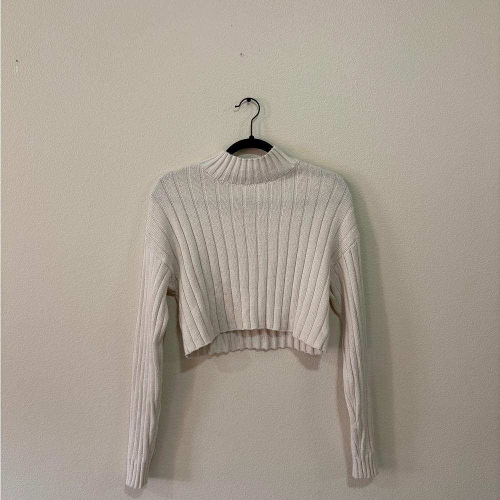 PacSun LA Hearts White Cream Ribbed Long Sleeve Sweater Crop Top
